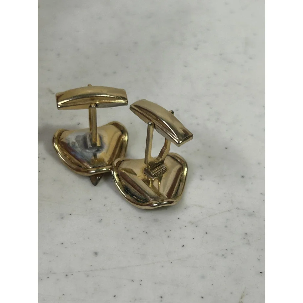 Vintage Gold Tone Tiger's‎ Eye Sculptural Wavy Triangle Cufflinks PAT 2974381